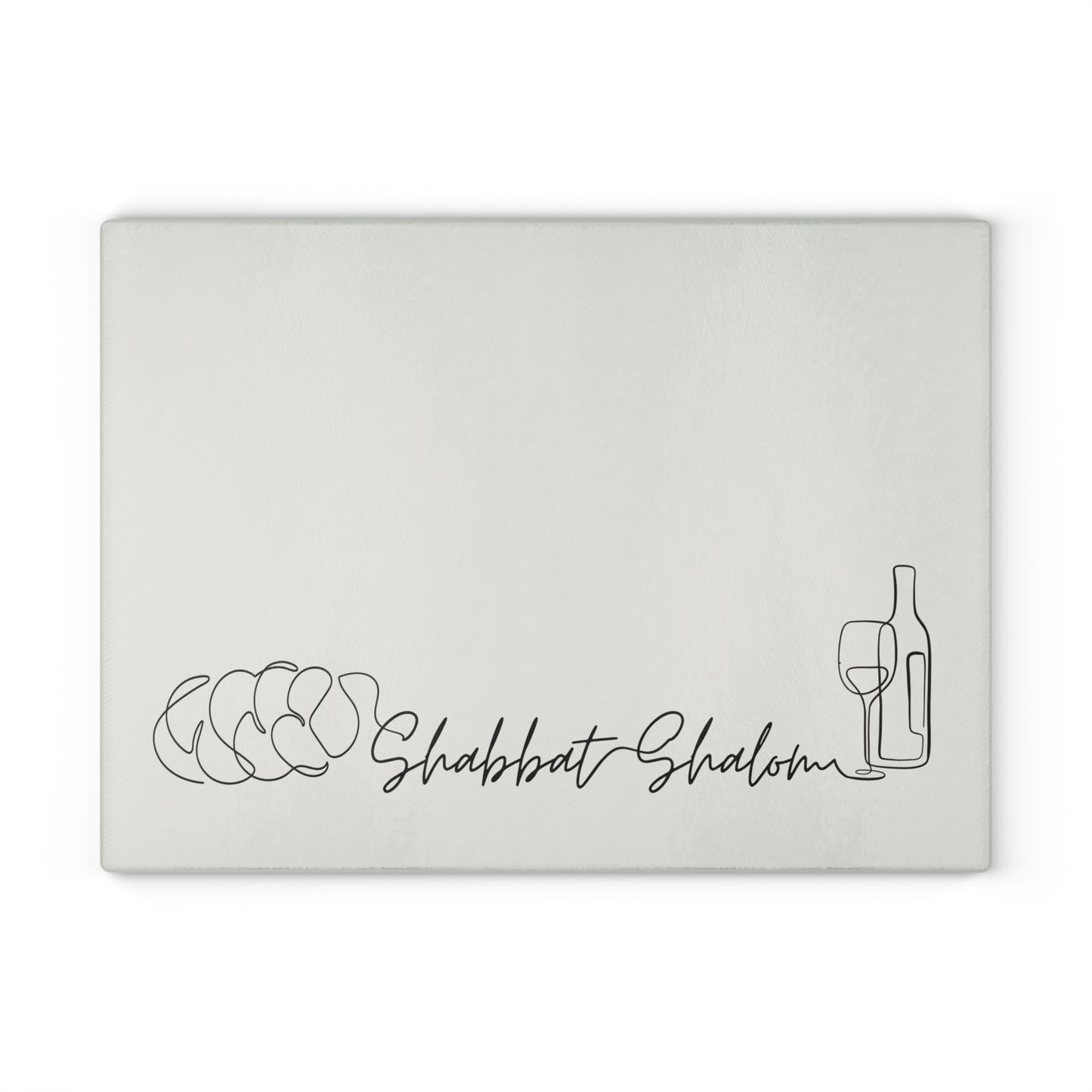 Shabbat Challah Glass Board With Shabbat Shalom Caption - Beige/ Gray shade