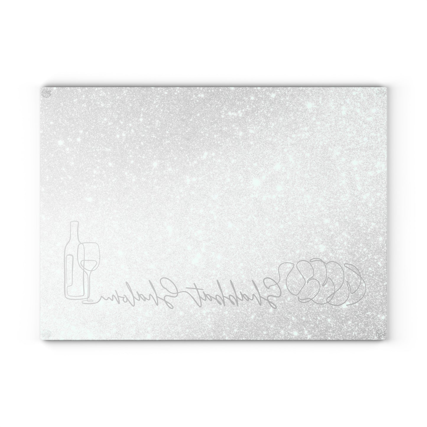 Shabbat Challah Glass Board With Shabbat Shalom Caption - Sparkle Silver Shades