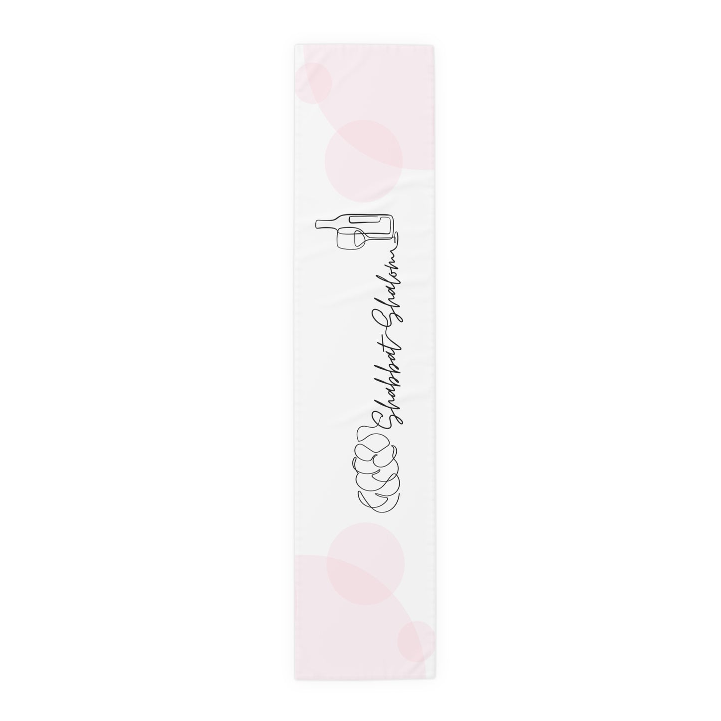 Shabbat Table Runner With Shabbat Shalom Caption - Pink Circles