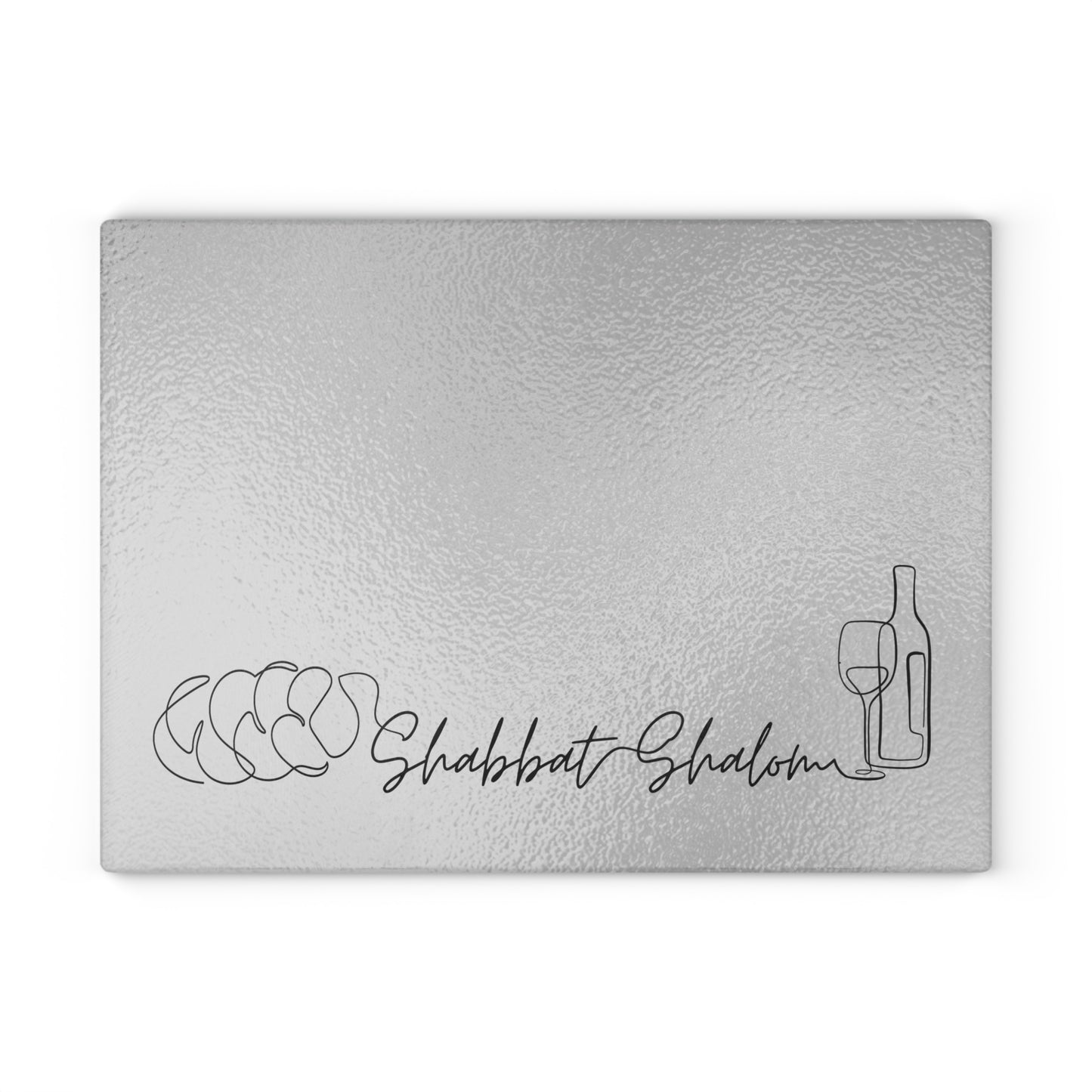 Shabbat Challah Glass Board With Shabbat Shalom Caption - Silver Shades