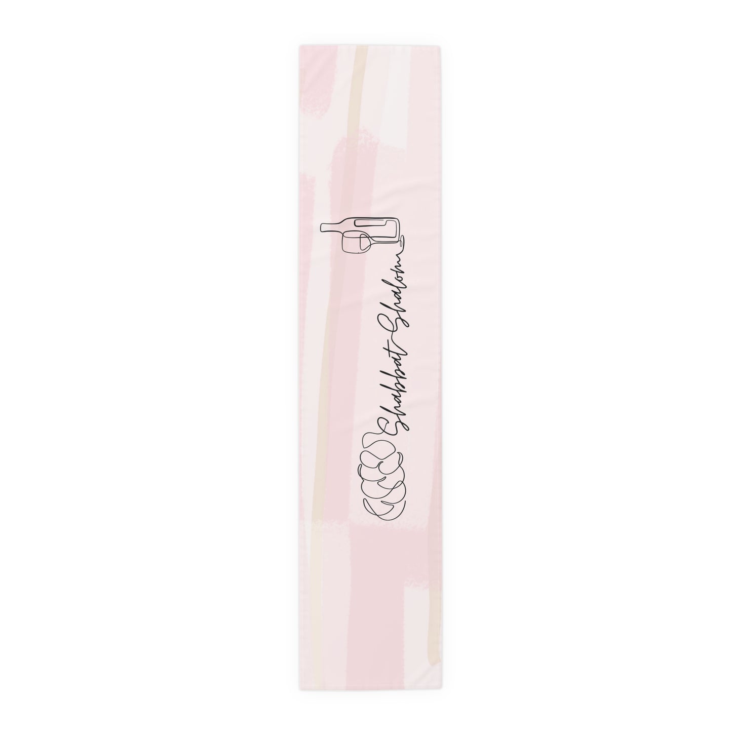 Shabbat Table Runner With Shabbat Shalom Caption - Pink Shades