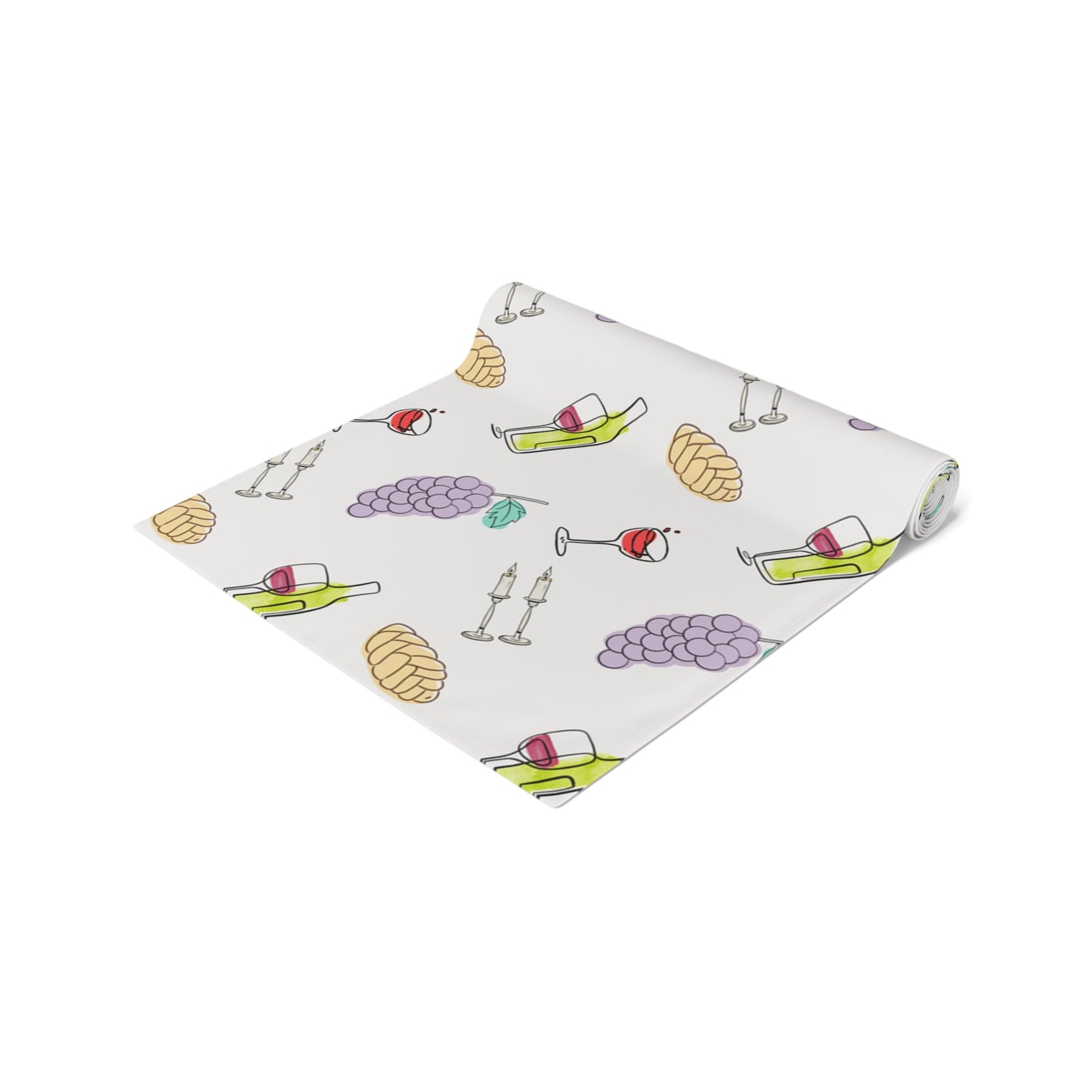 Shabbat Table Runner With Shabbat Illustrations