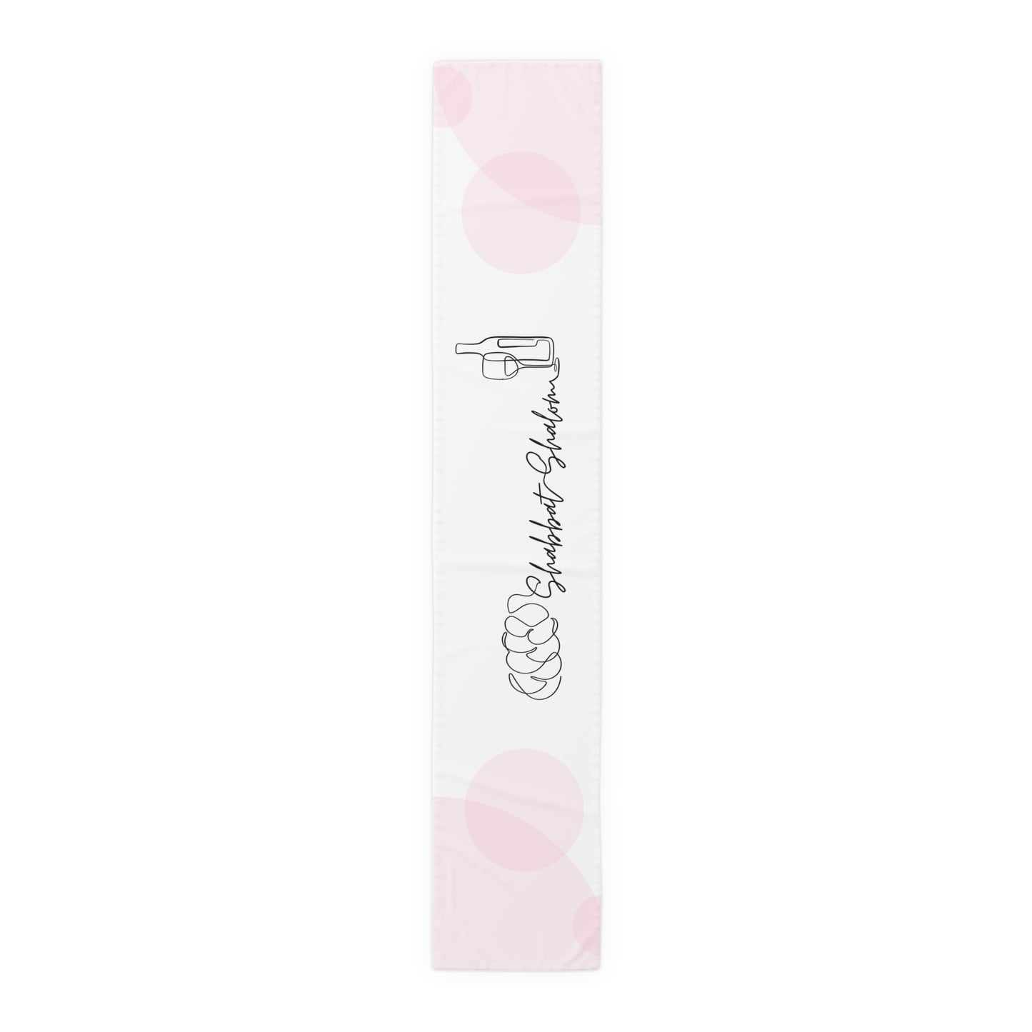 Shabbat Table Runner With Shabbat Shalom Caption - Pink Circles
