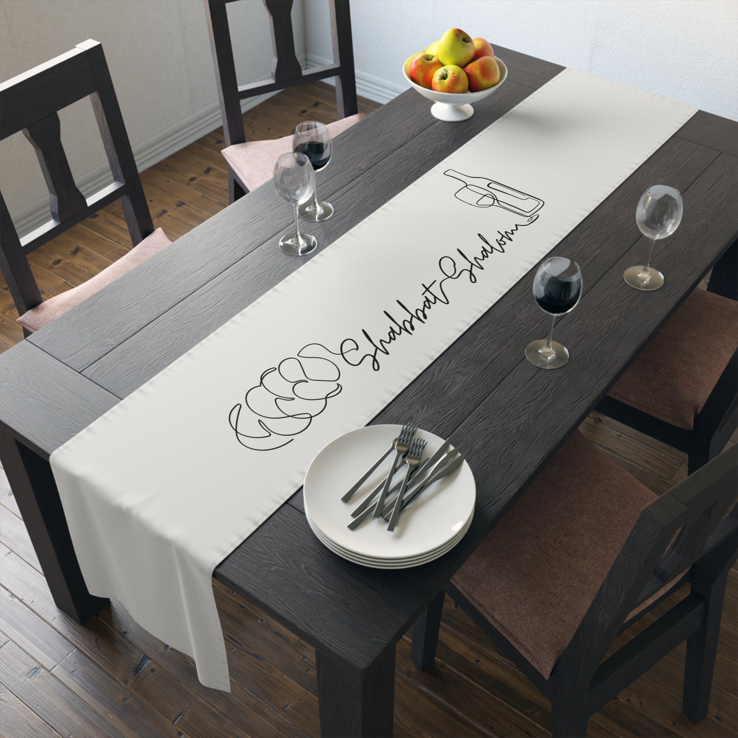 Shabbat Table Runner With Shabbat Shalom Caption - Beige shade