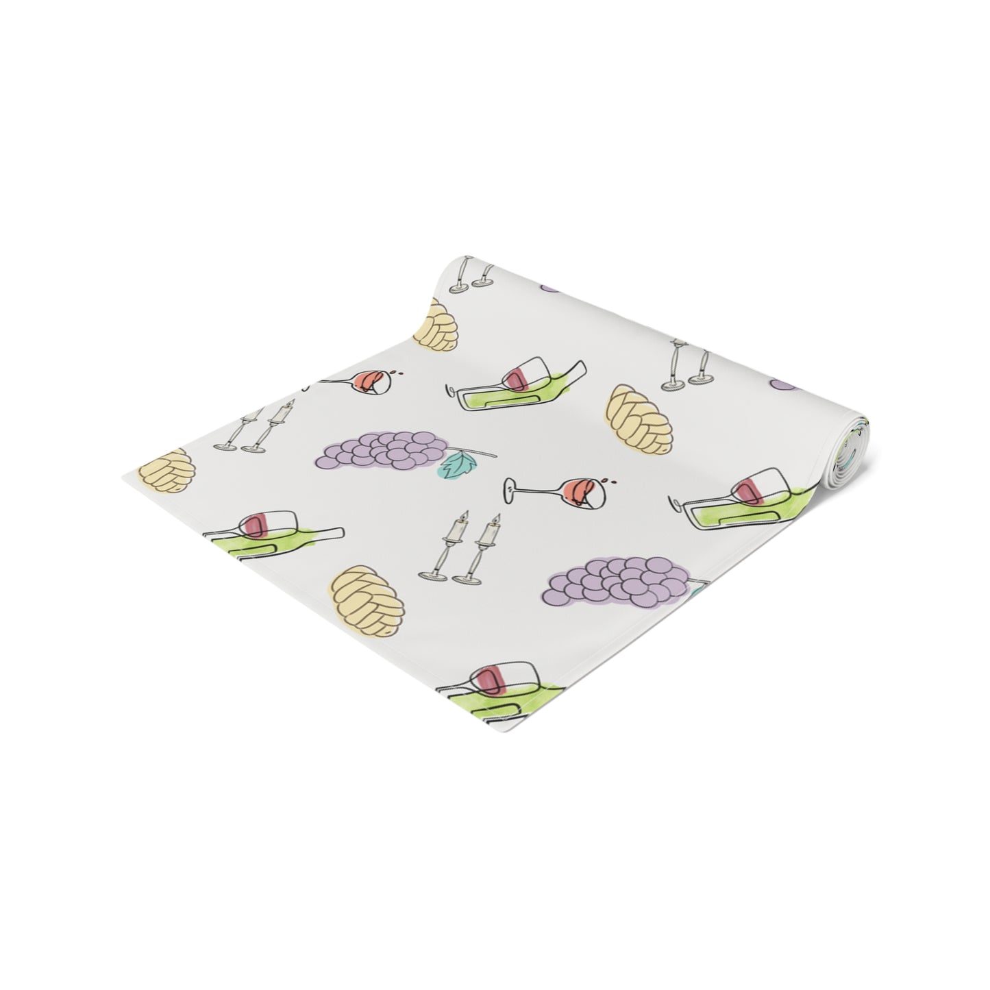 Shabbat Table Runner With Shabbat Illustrations