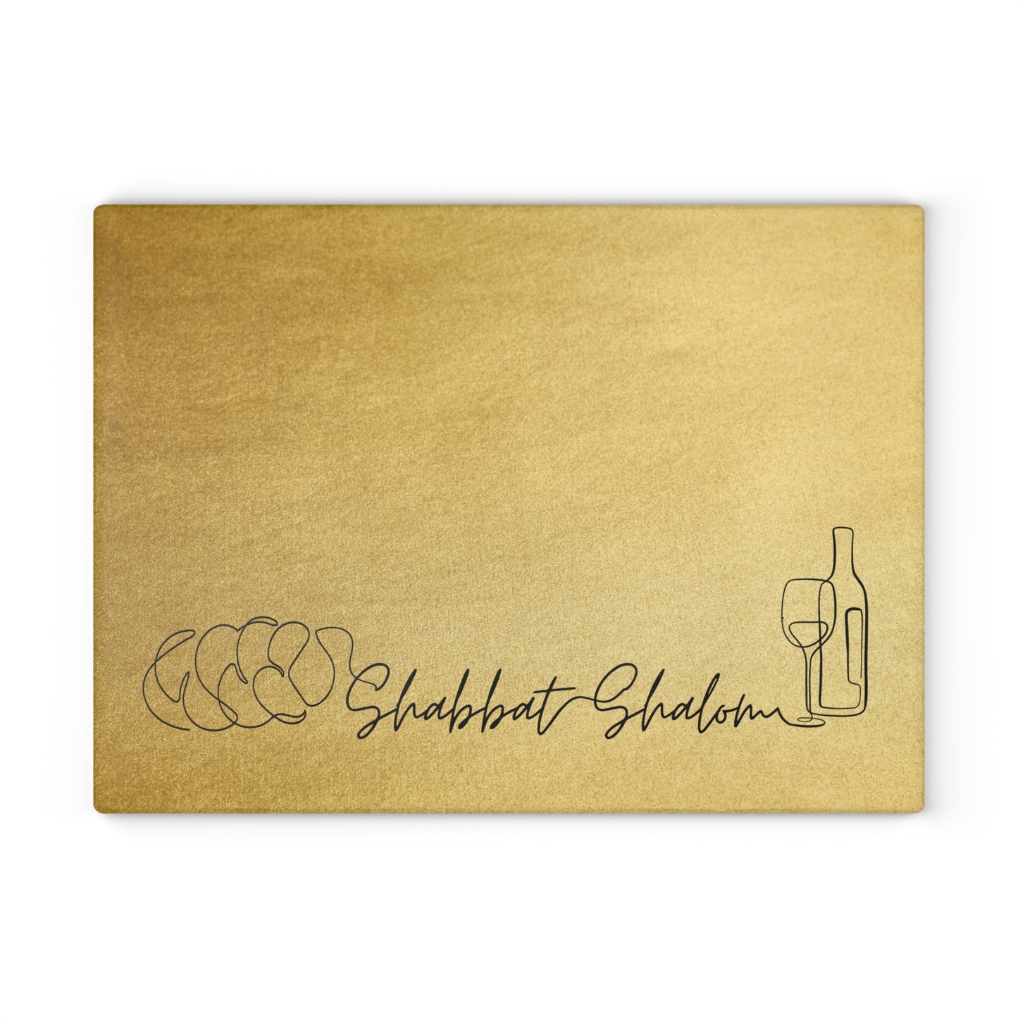 Shabbat Challah Glass Board With Shabbat Shalom Caption - Gold Shades