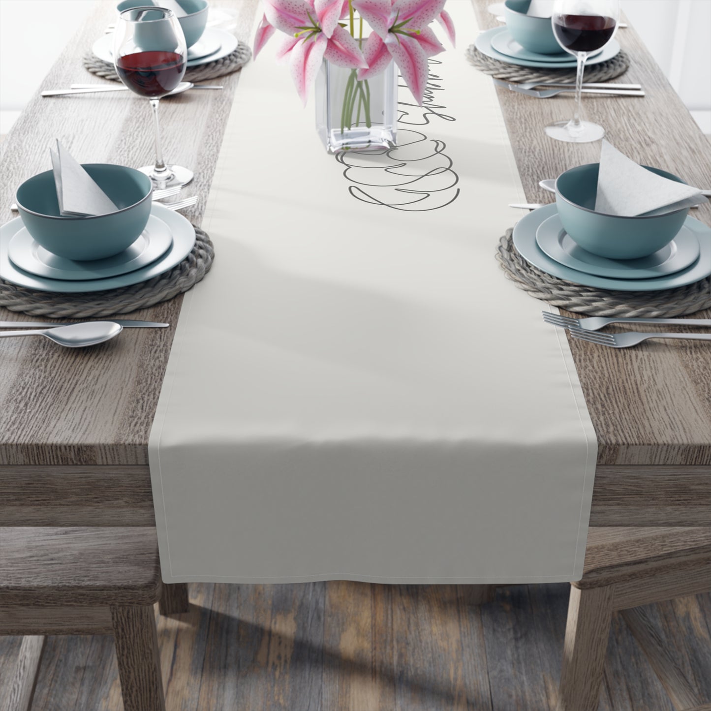 Shabbat Table Runner With Shabbat Shalom Caption - Beige shade