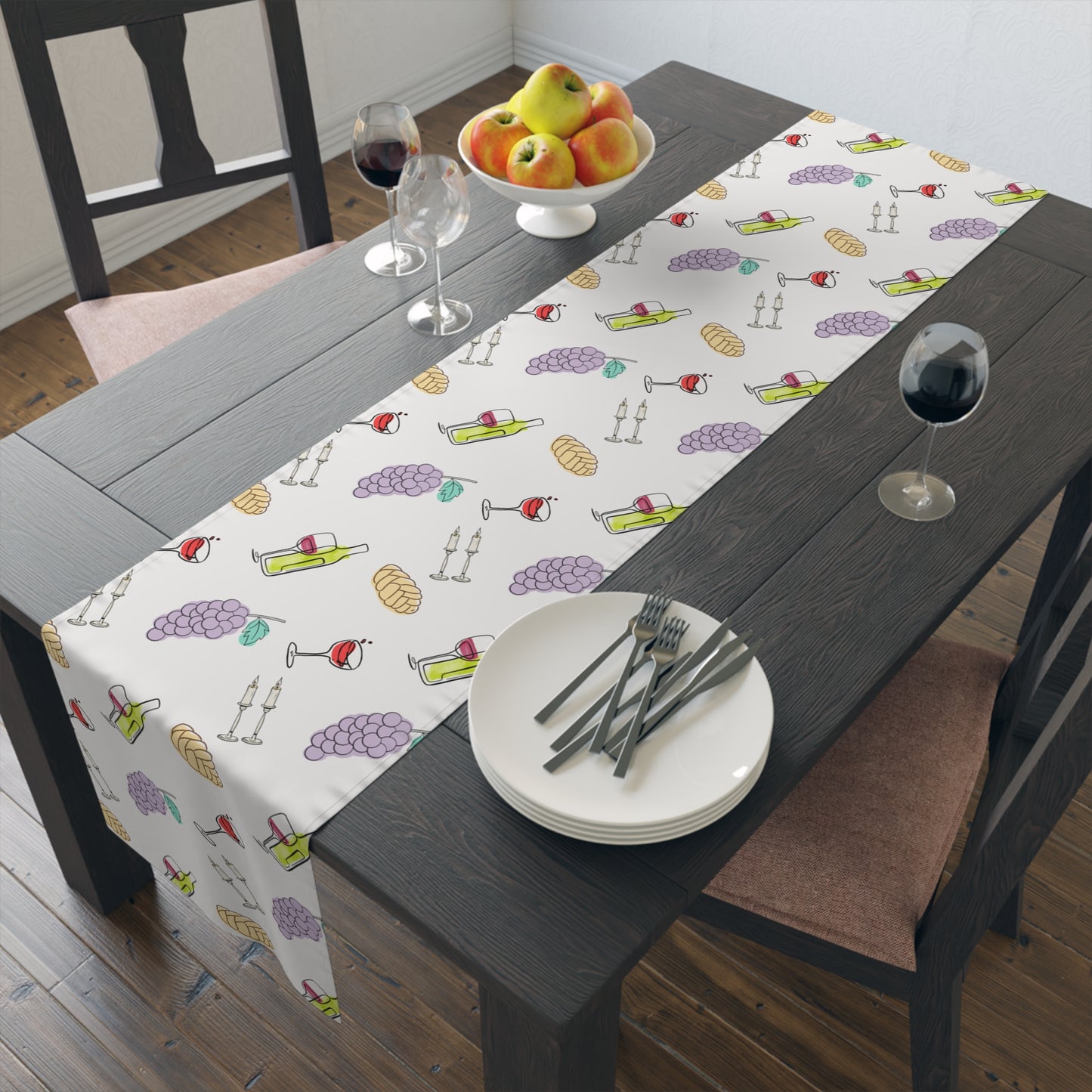 Shabbat Table Runner With Shabbat Illustrations