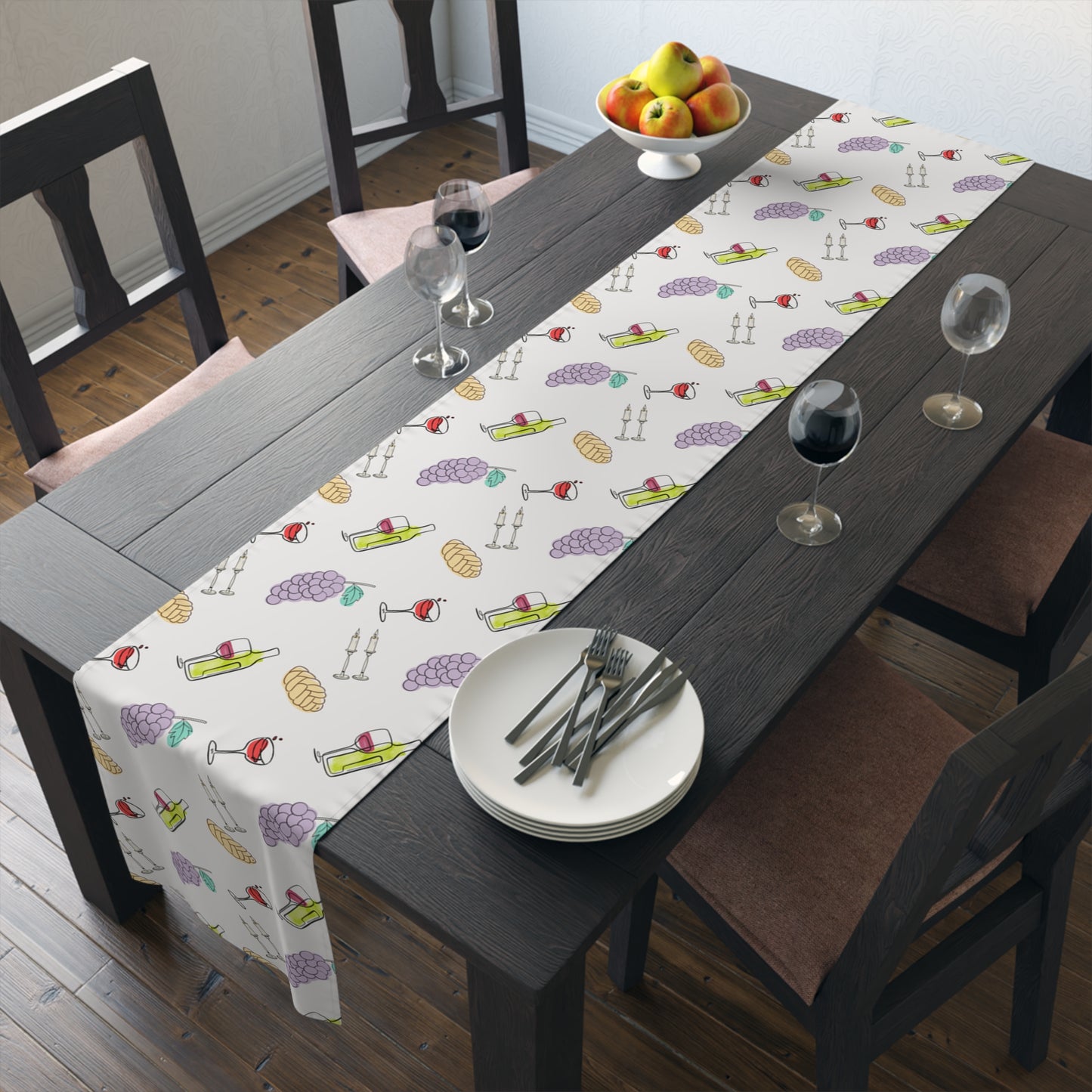Shabbat Table Runner With Shabbat Illustrations