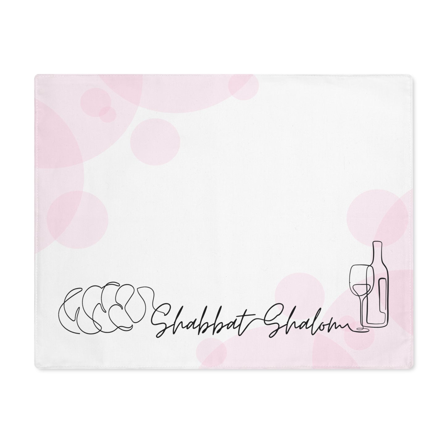 Challah cover/ placemat for Shabbat table with Shabbat Shalom caption - Pink circles