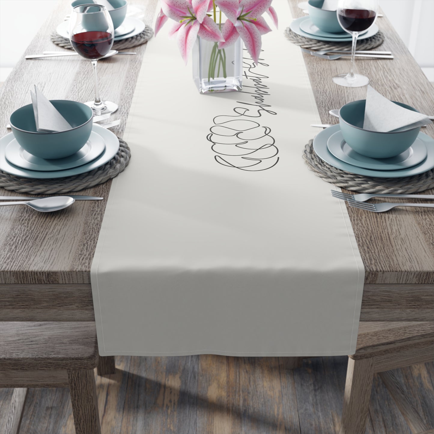 Shabbat Table Runner With Shabbat Shalom Caption - Beige shade