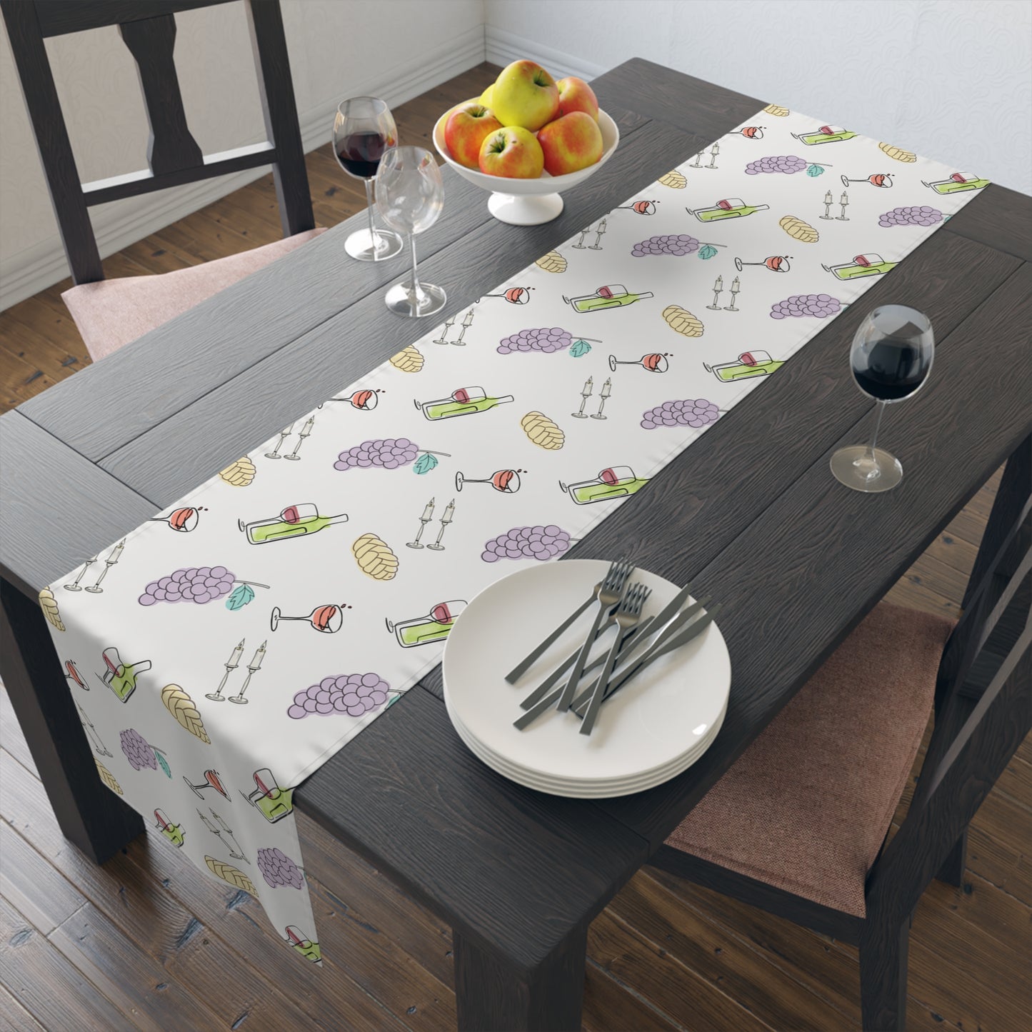 Shabbat Table Runner With Shabbat Illustrations