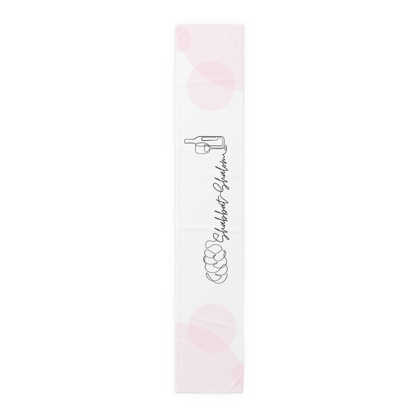 Shabbat Table Runner With Shabbat Shalom Caption - Pink Circles