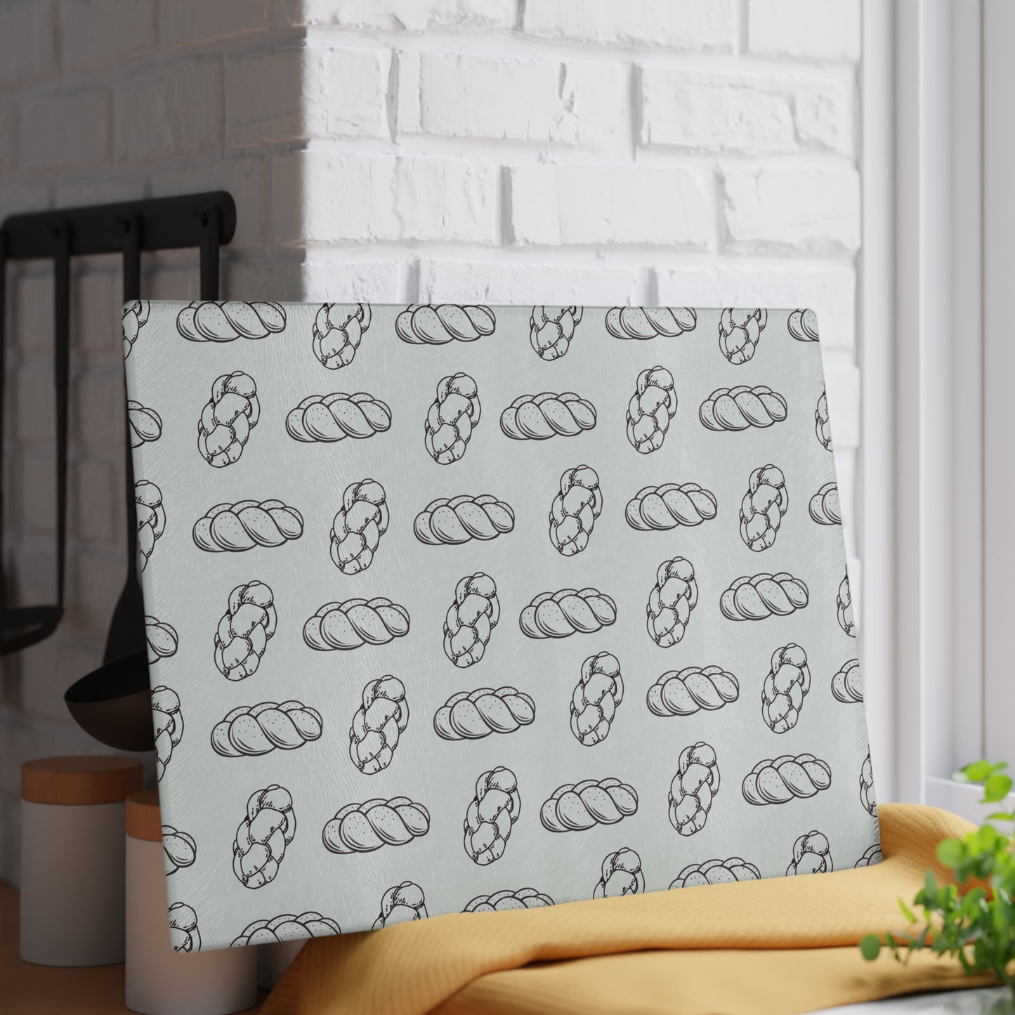 Shabbat Challah Glass Board - Challah Illustrations