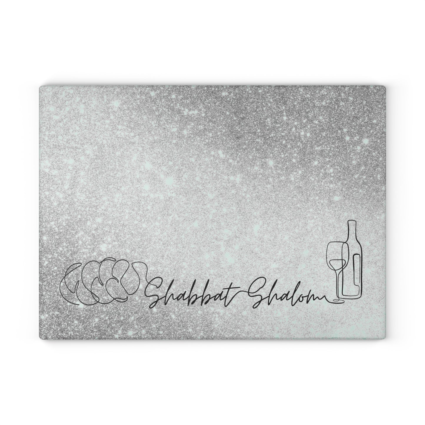 Shabbat Challah Glass Board With Shabbat Shalom Caption - Sparkle Silver Shades