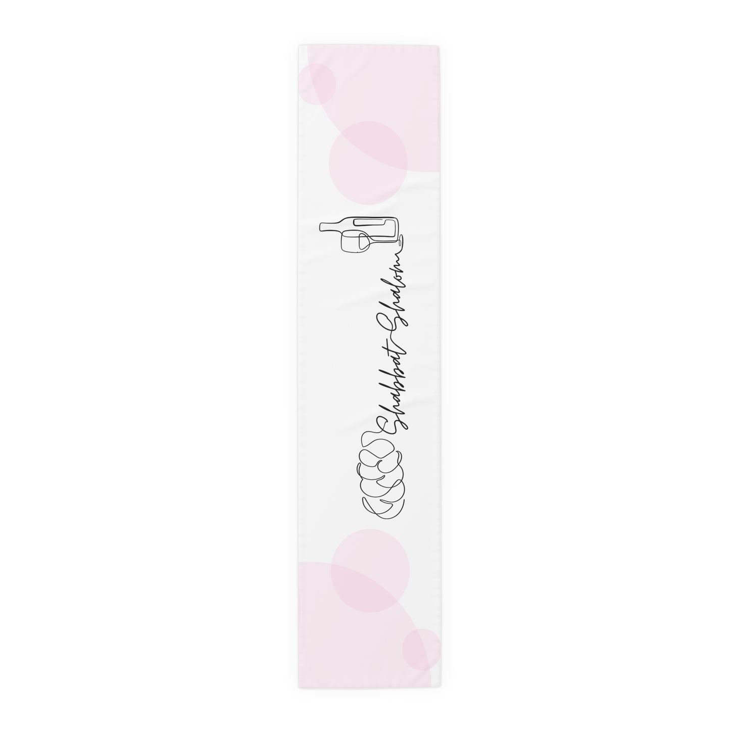 Shabbat Table Runner With Shabbat Shalom Caption - Pink Circles