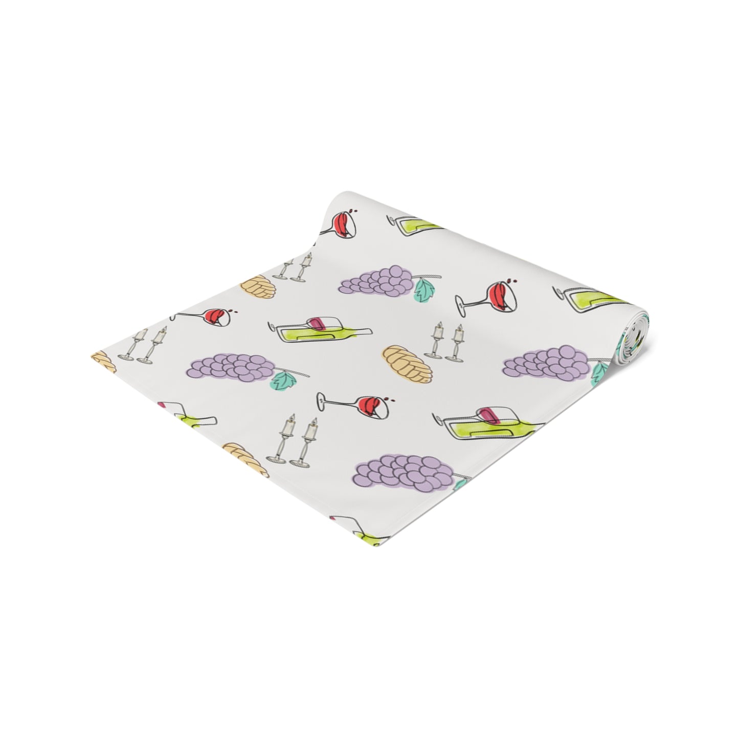 Shabbat Table Runner With Shabbat Illustrations