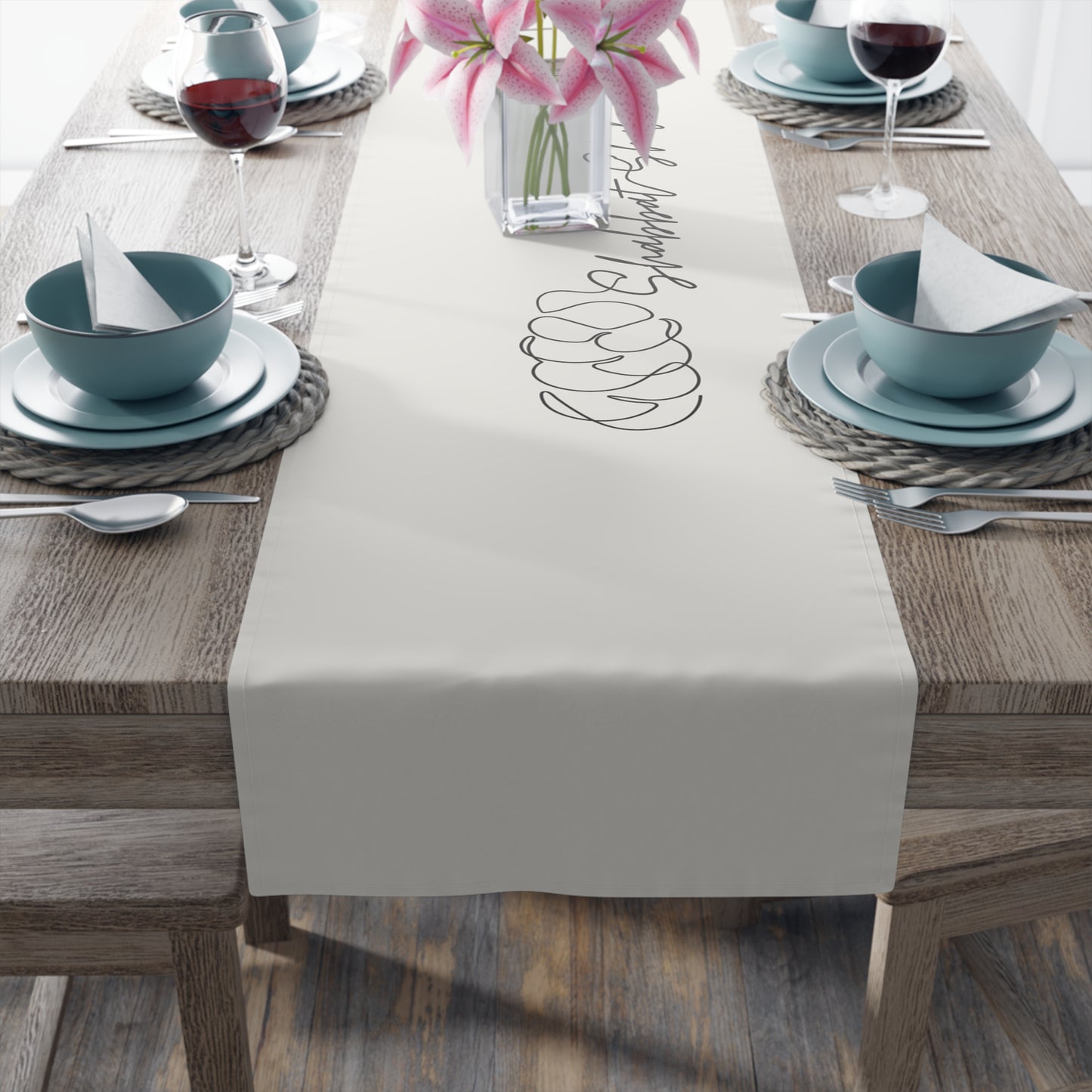 Shabbat Table Runner With Shabbat Shalom Caption - Beige shade