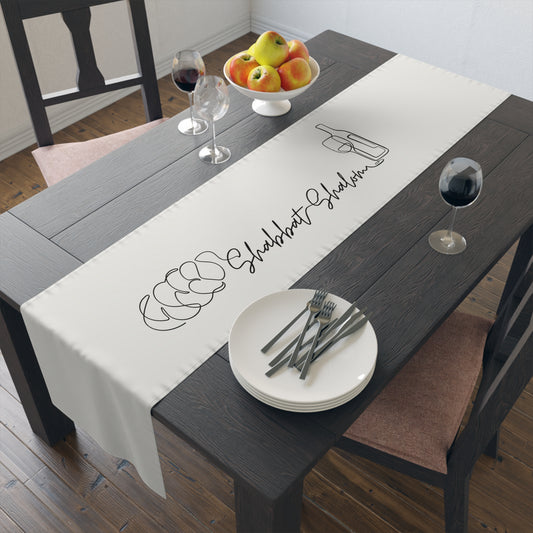 Shabbat Table Runner With Shabbat Shalom Caption - Beige shade