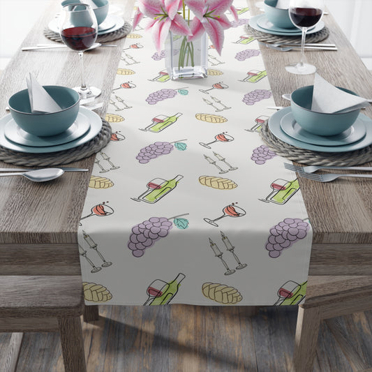 Shabbat Table Runner With Shabbat Illustrations