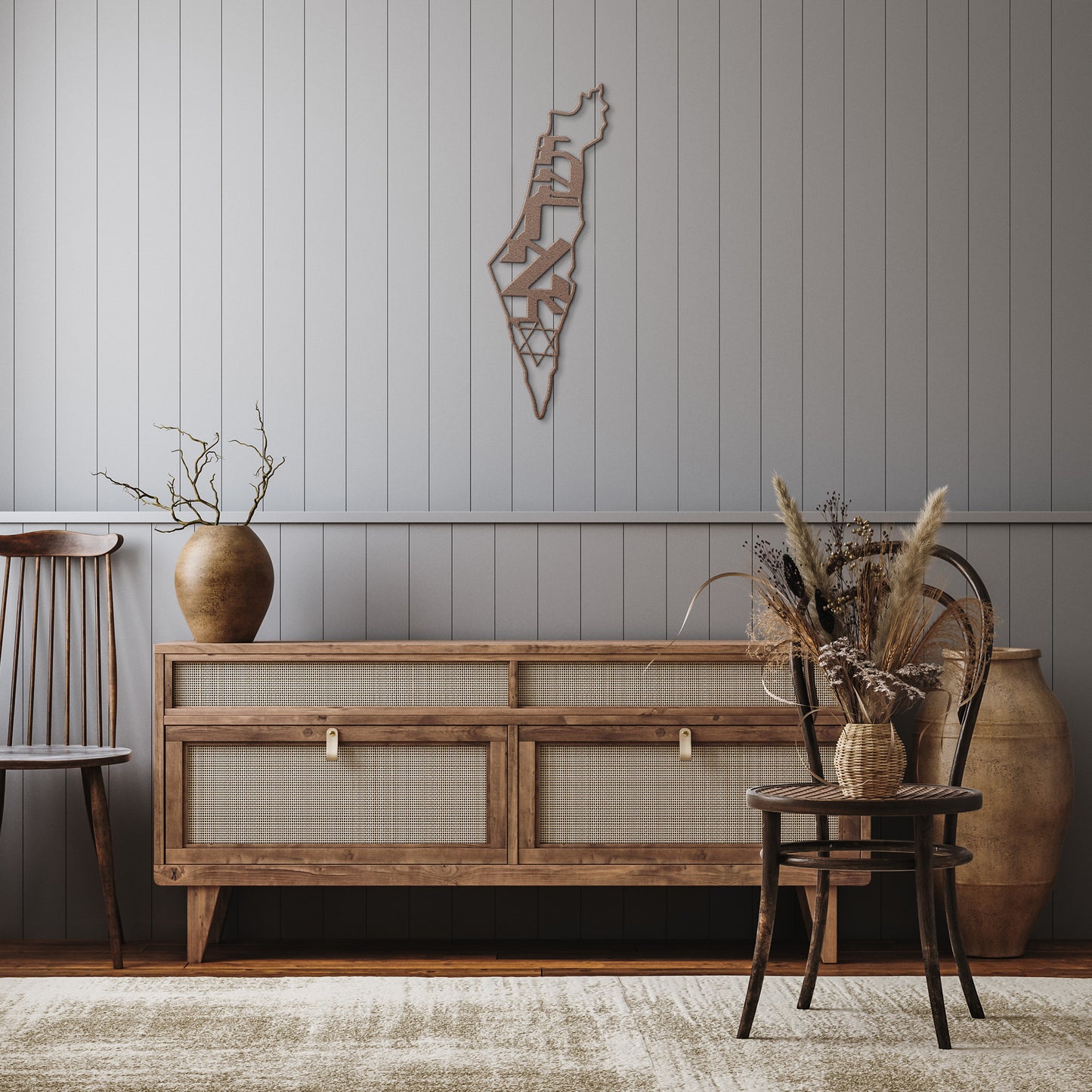 A Hebrew metal sign "Israel" inside the Israel map with the star of David