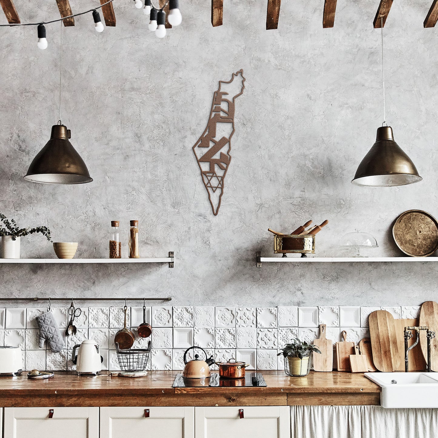 A Hebrew metal sign "Israel" inside the Israel map with the star of David