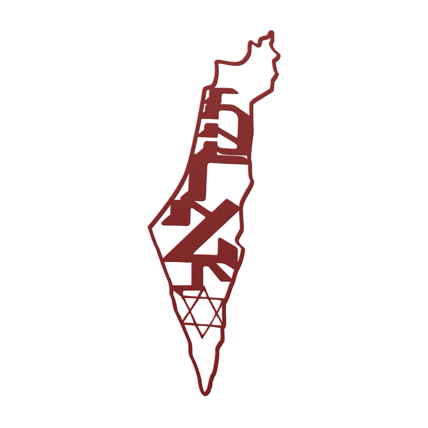 A Hebrew metal sign "Israel" inside the Israel map with the star of David