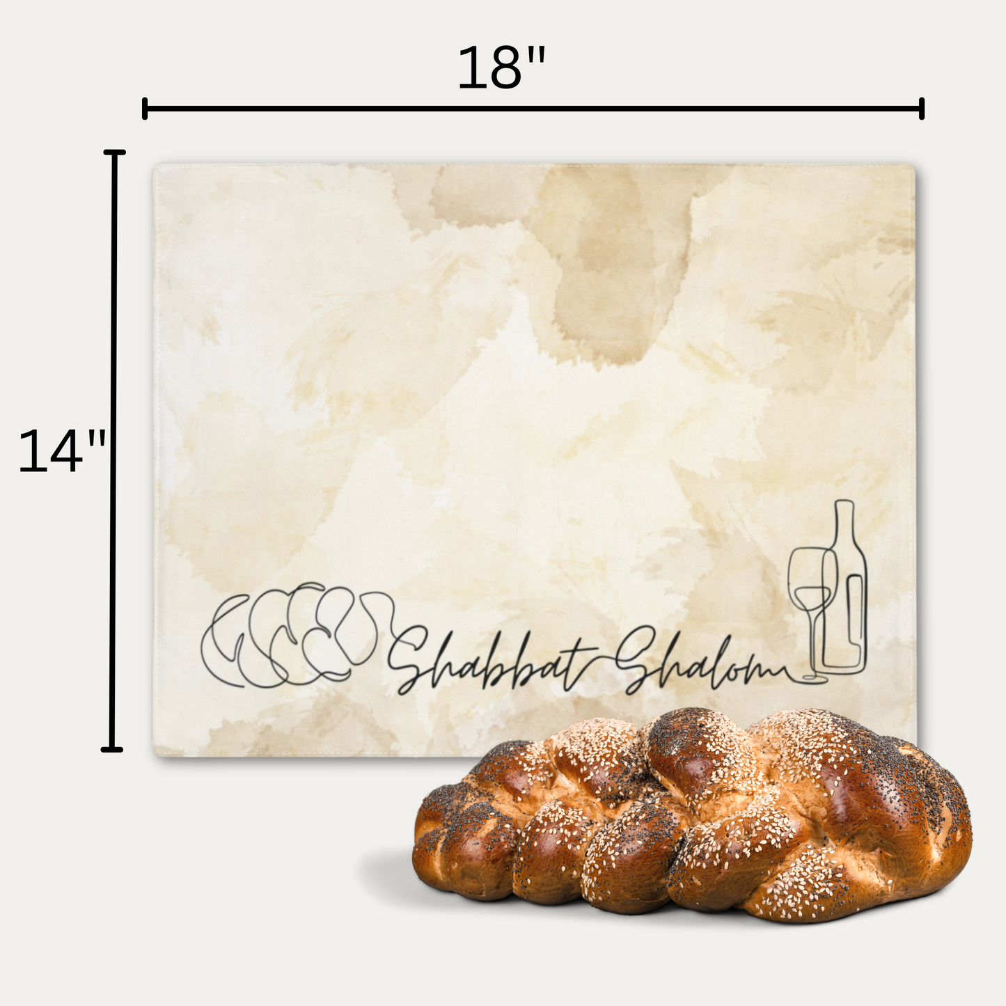 Challah cover/ placemat for Shabbat table with Shabbat Shalom caption - Browns shades