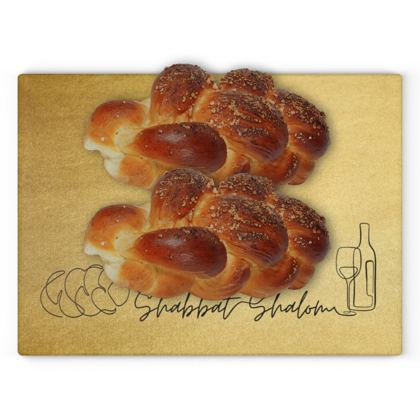 Shabbat Challah Glass Board With Shabbat Shalom Caption - Gold Shades