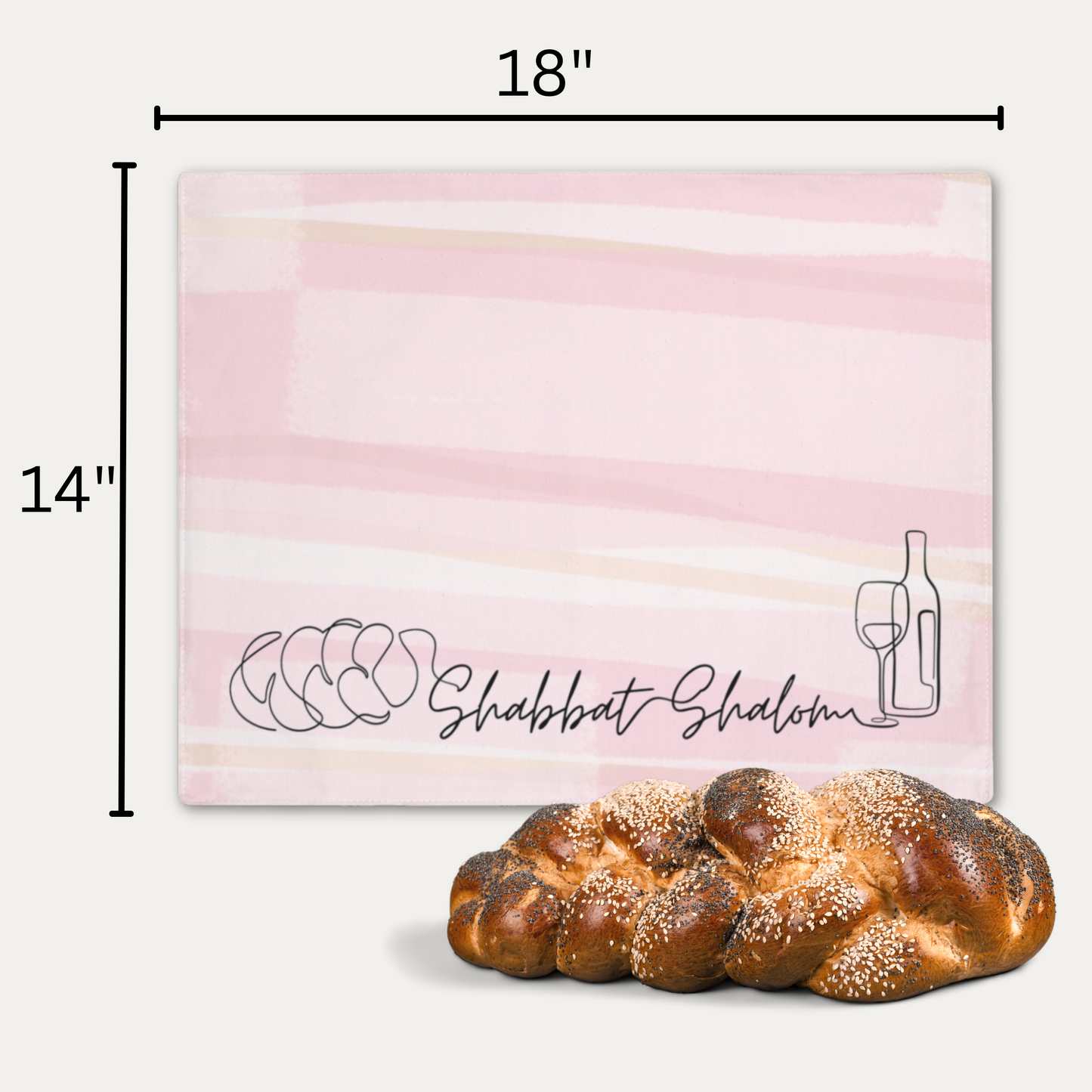 Challah cover/ placemat for Shabbat table with Shabbat Shalom caption - Pink shades