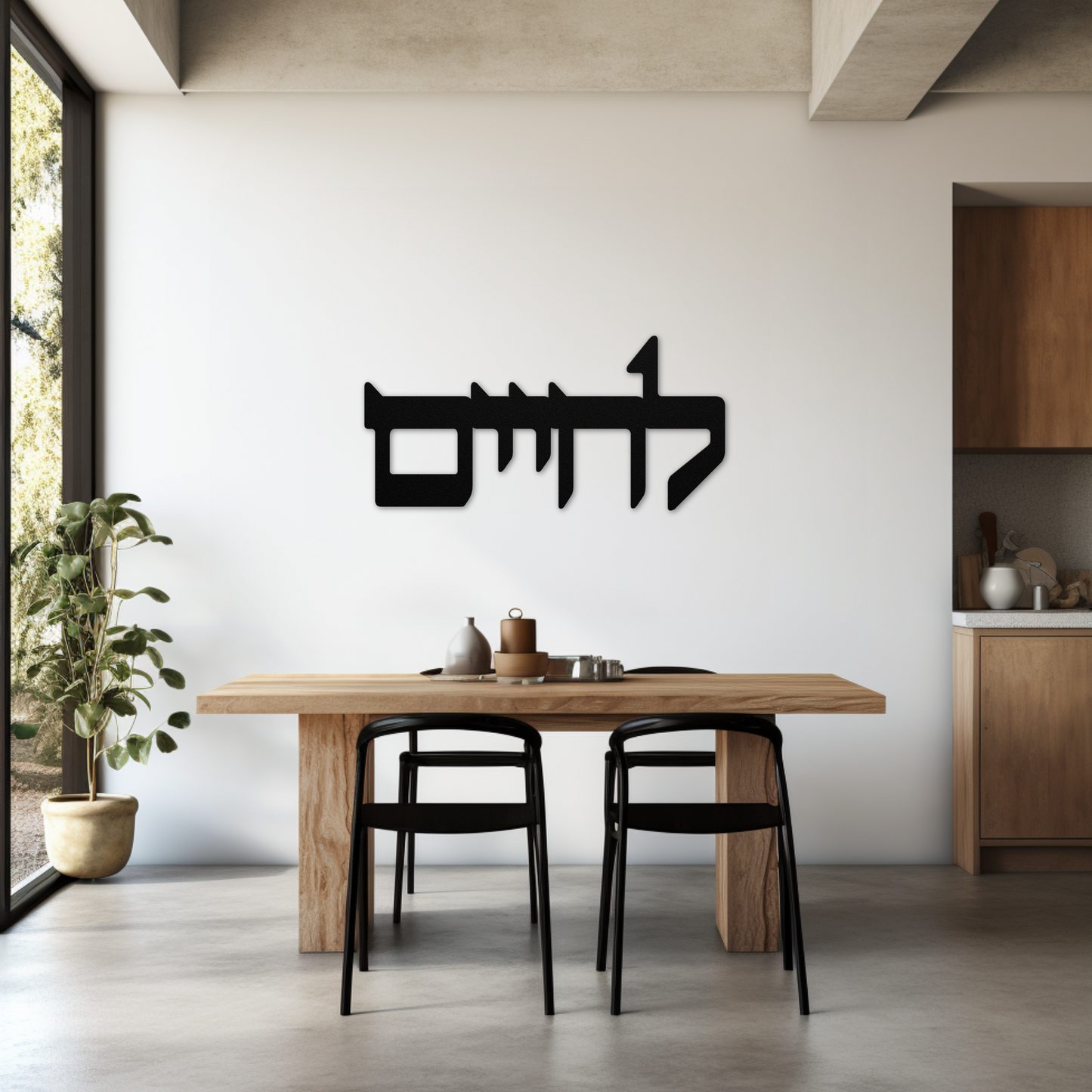 A Hebrew metal sign "to life" (L'chaim)- Caption