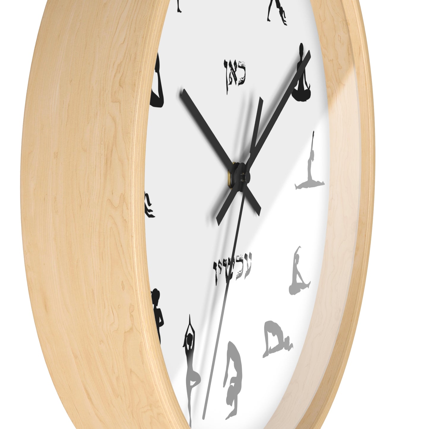 Yoga positions and Hebrew words "Here" & "Now" Wall Clock