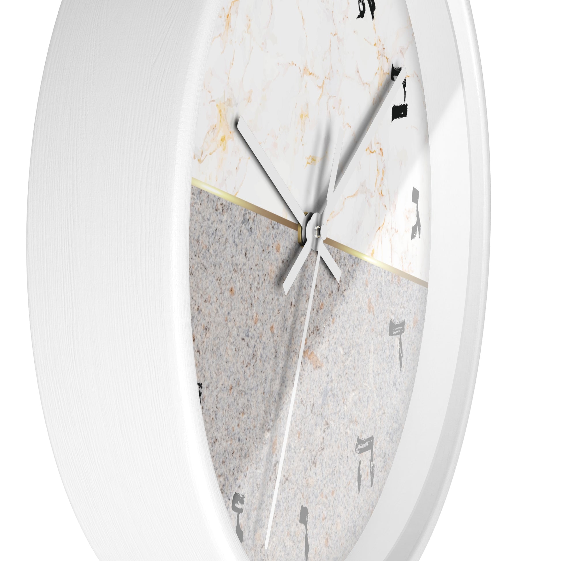 Profile Hebrew letters wall clock white frame & white hands