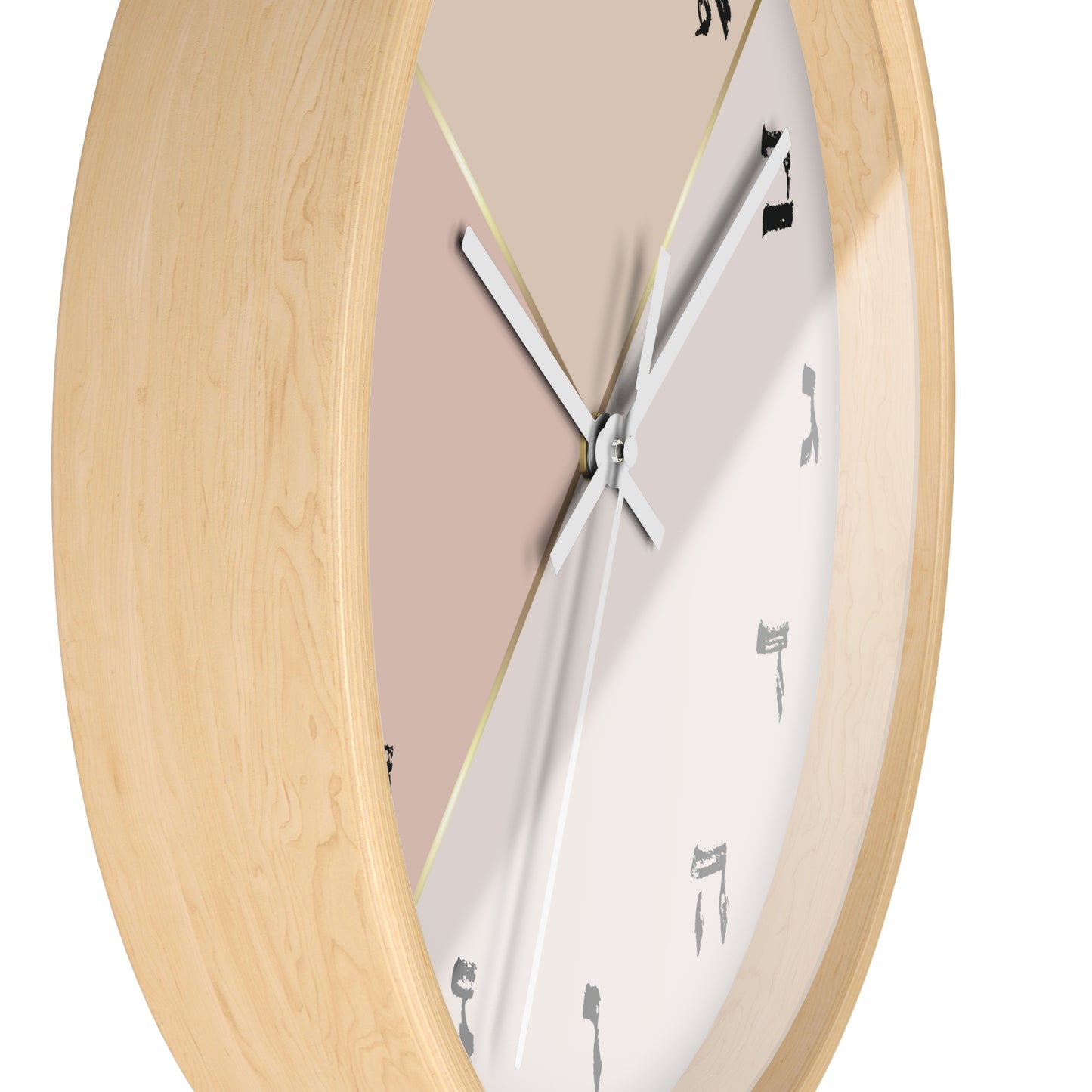 Hebrew letters wall clock with pastel and gold print tones