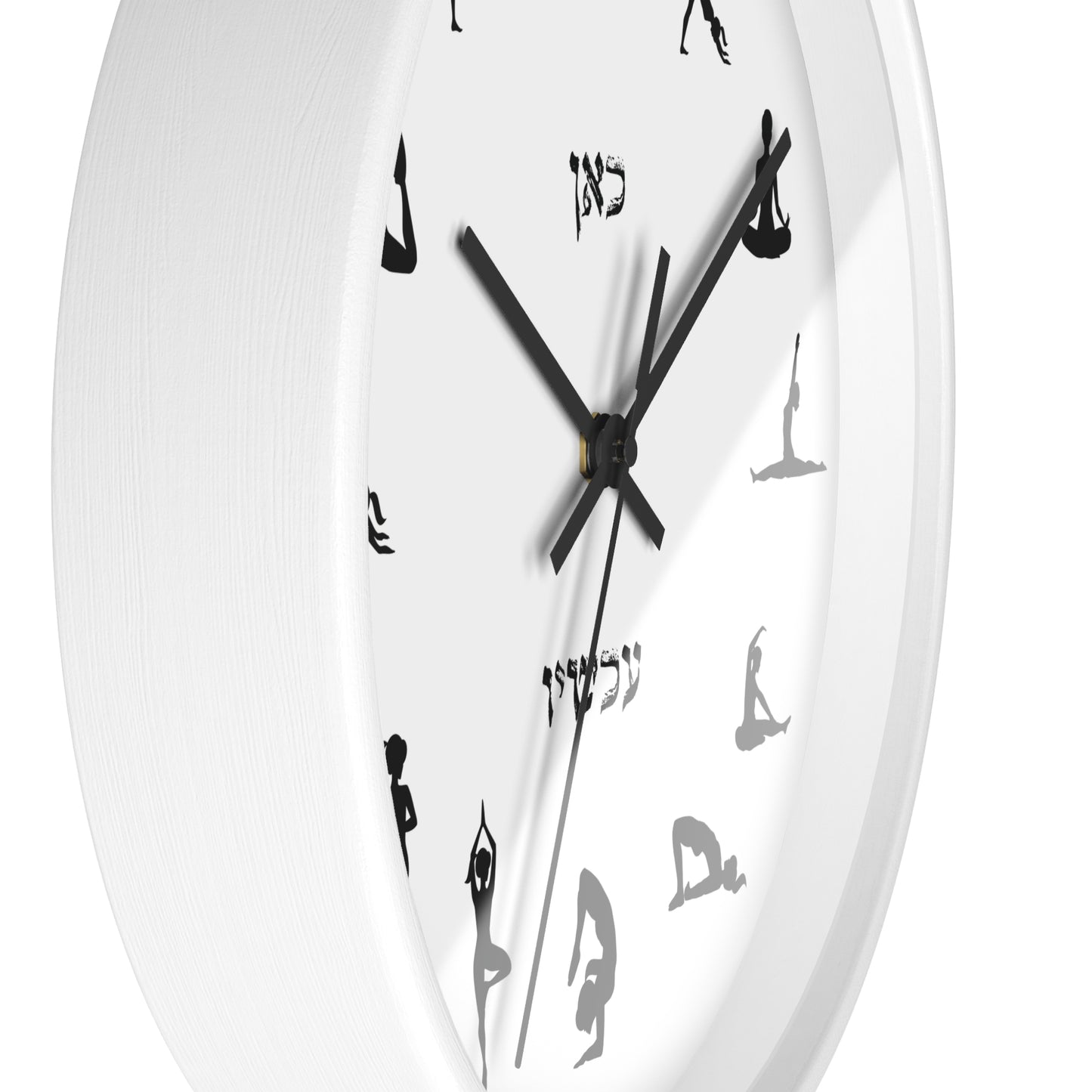 Yoga positions and Hebrew words "Here" & "Now" Wall Clock