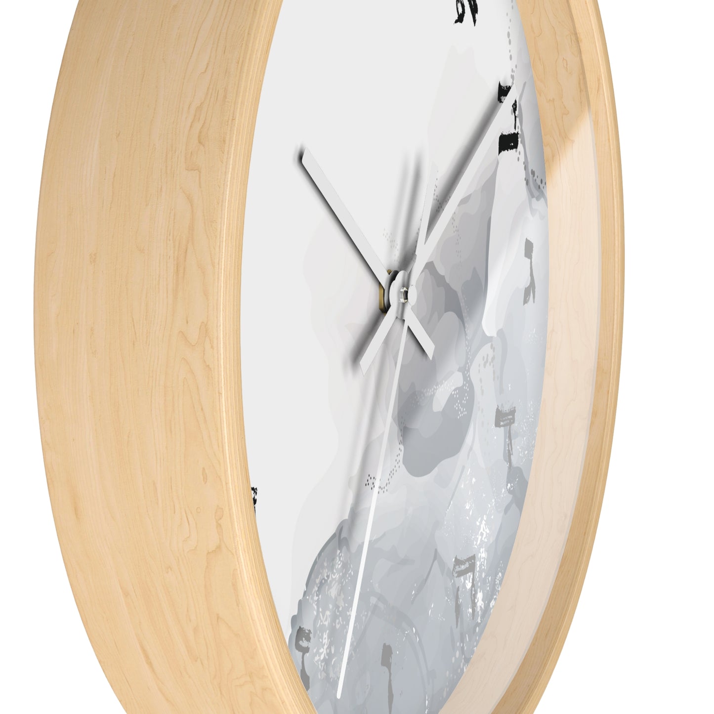 Hebrew letters wall clock with abstract print with shades of gray