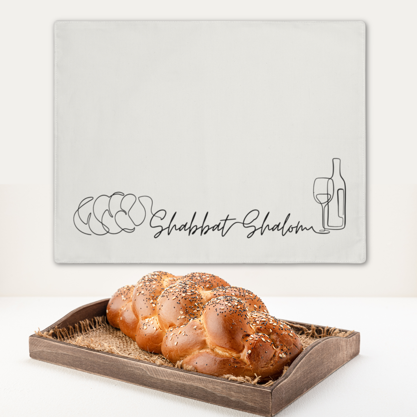 Challah cover/ placemat for Shabbat table with Shabbat Shalom caption - Beige shades