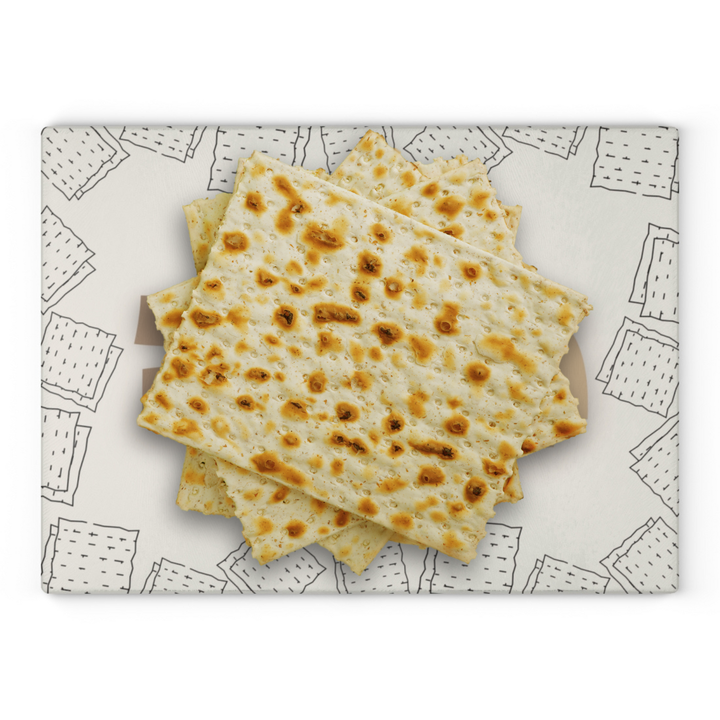Passover Matzah Glass Board with 'Matzah' Inscription in Hebrew - Tow Shades Inscription with Matzot Illustration