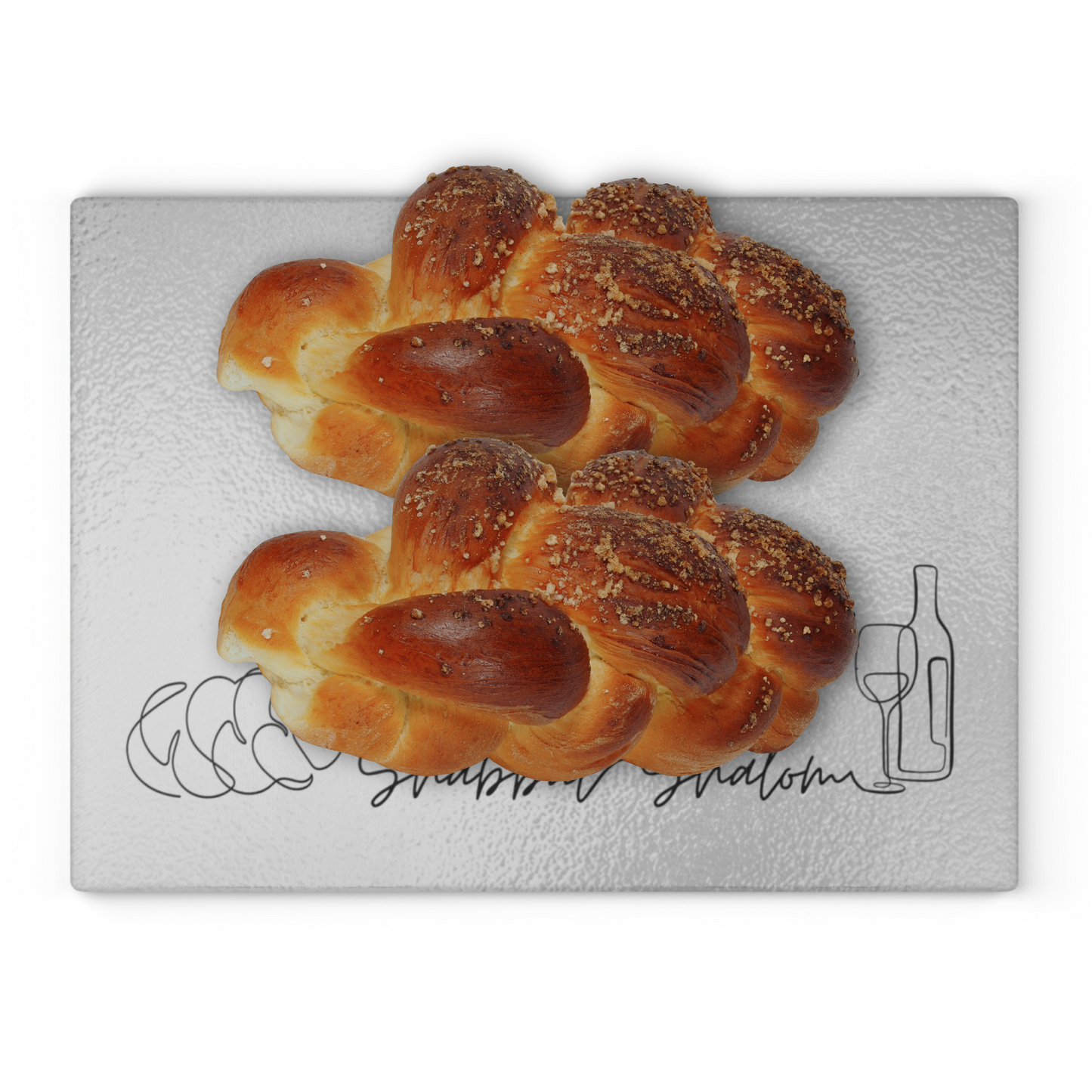 Shabbat Challah Glass Board With Shabbat Shalom Caption - Silver Shades