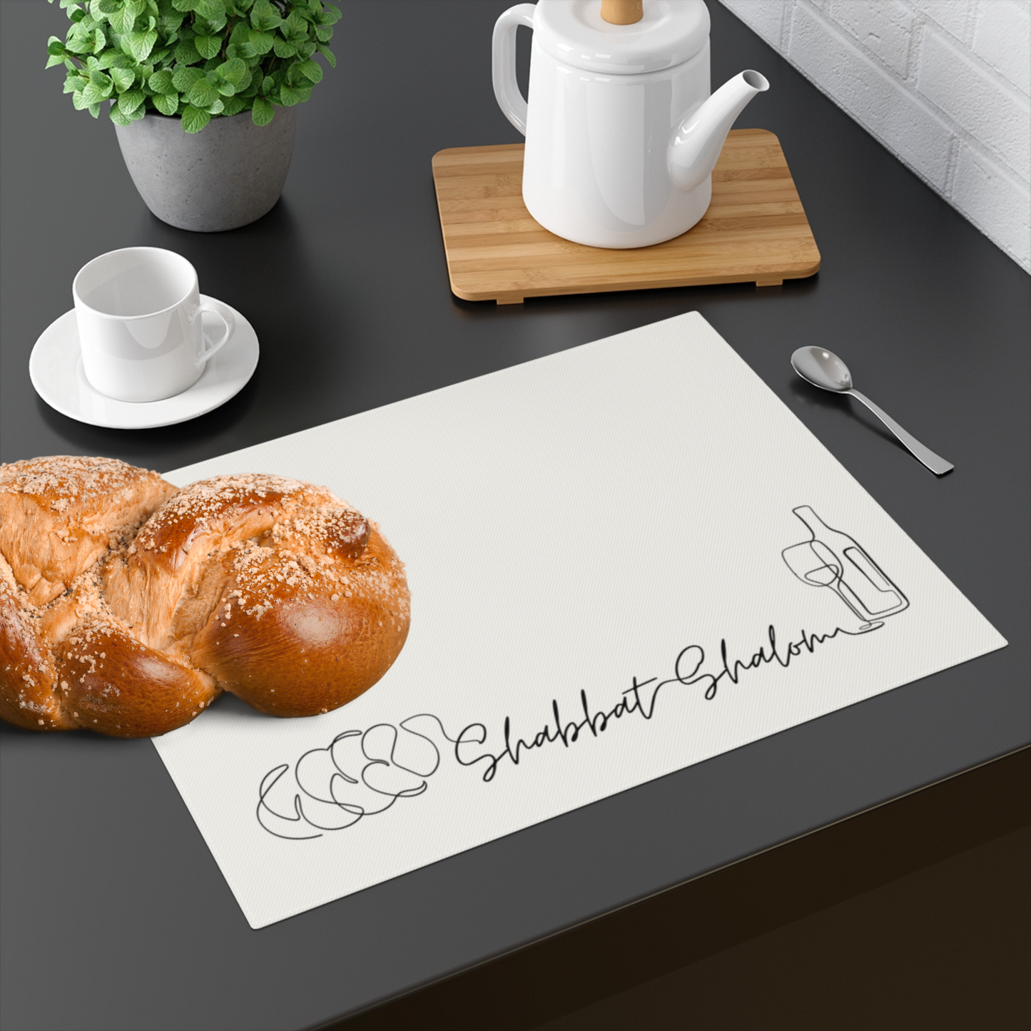 Challah cover/ placemat for Shabbat table with Shabbat Shalom caption - Beige shades