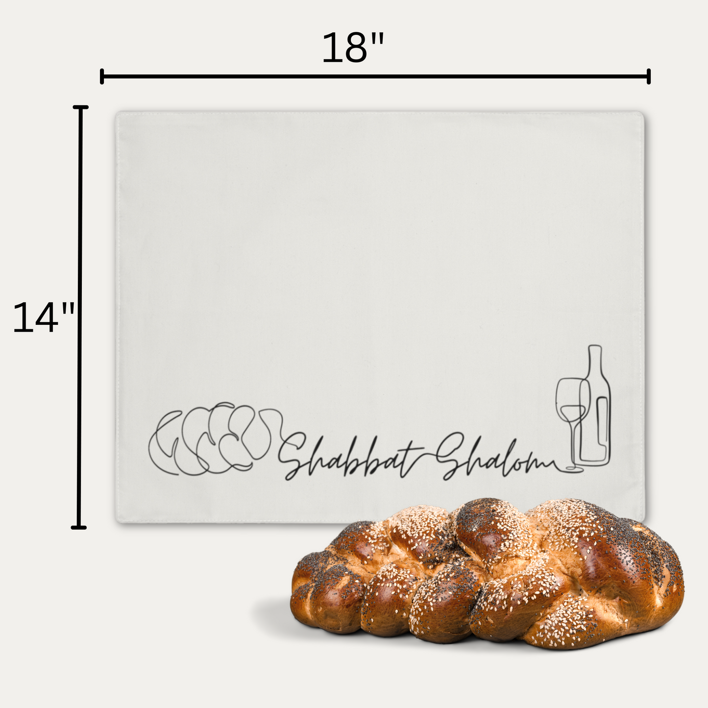 Challah cover/ placemat for Shabbat table with Shabbat Shalom caption - Beige shades