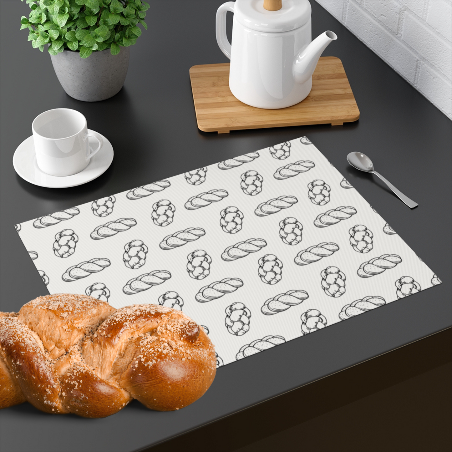 Challah cover/ placemat for Shabbat table with Challah illustrations