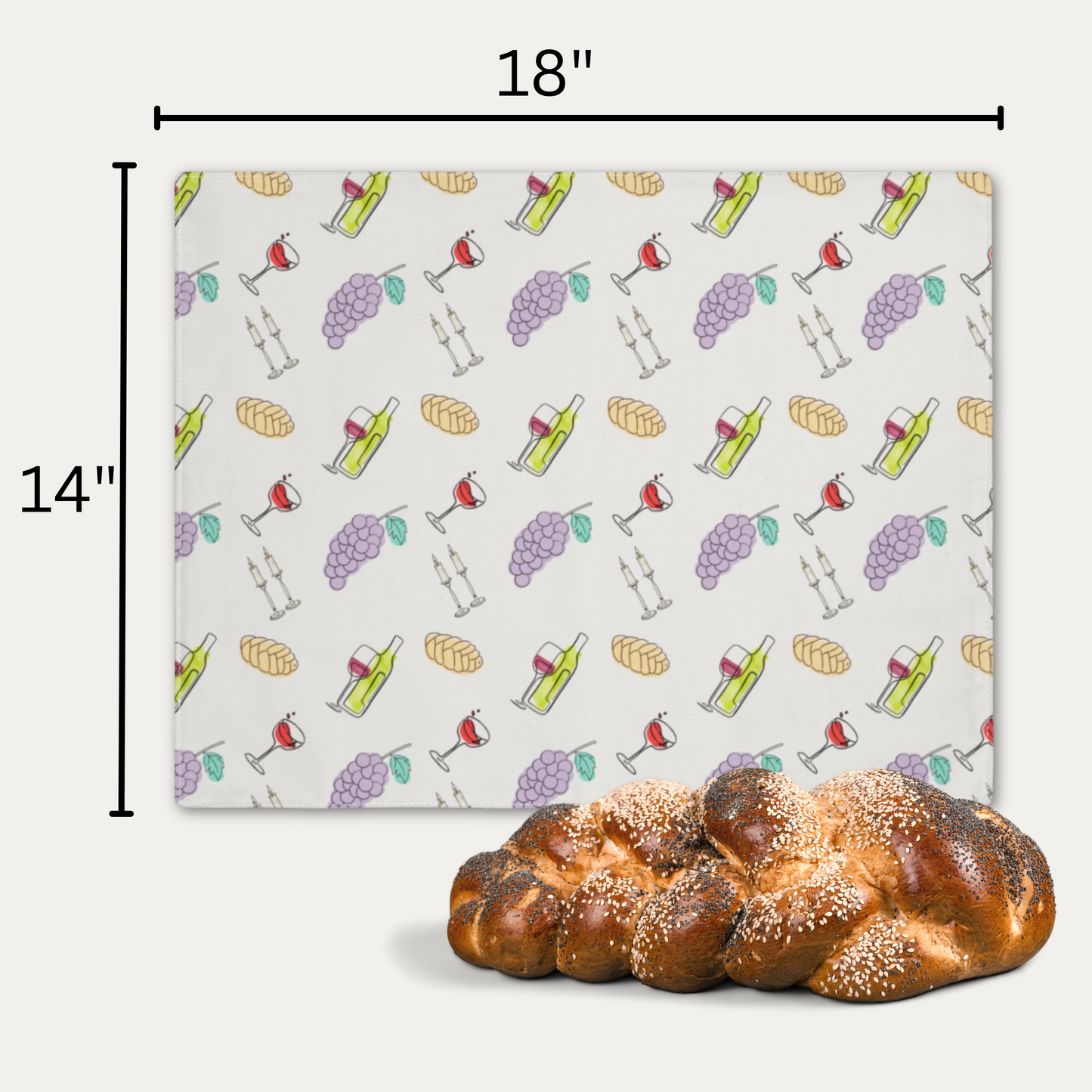 Challah cover/ placemat for Shabbat table with Shabbat illustrations