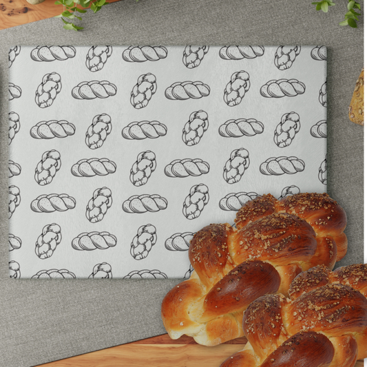 Shabbat Challah Glass Board - Challah Illustrations