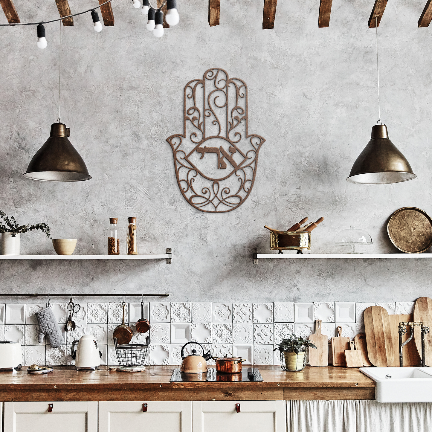 Custom_order-_Hamsa_with_the_childs_nam_Copper_Rustic_Kitchen_Mockup.png