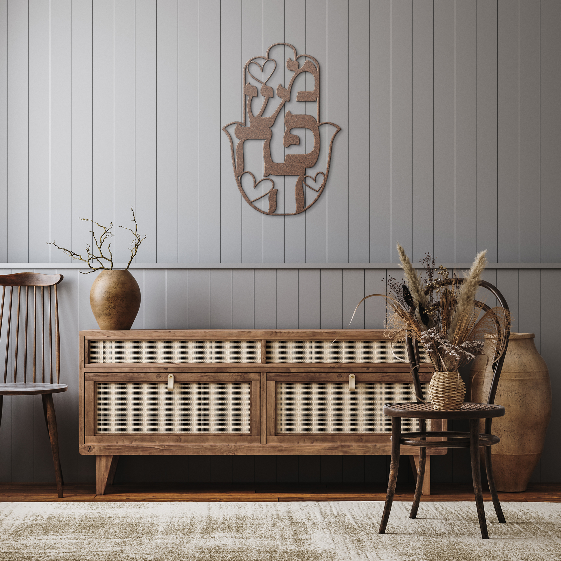 Hamsa_metal_sign_with_the_Hebrew_word_f_Copper_Rustic_Hallway_Mockup.png