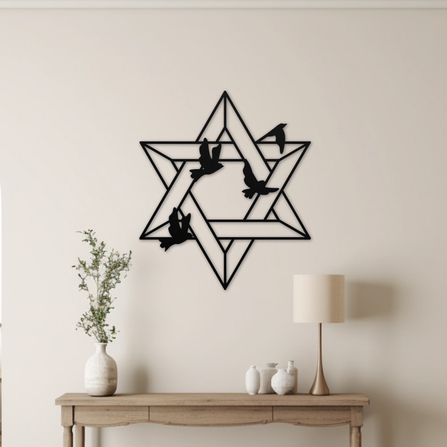 Decorative Star of David metal sign with doves