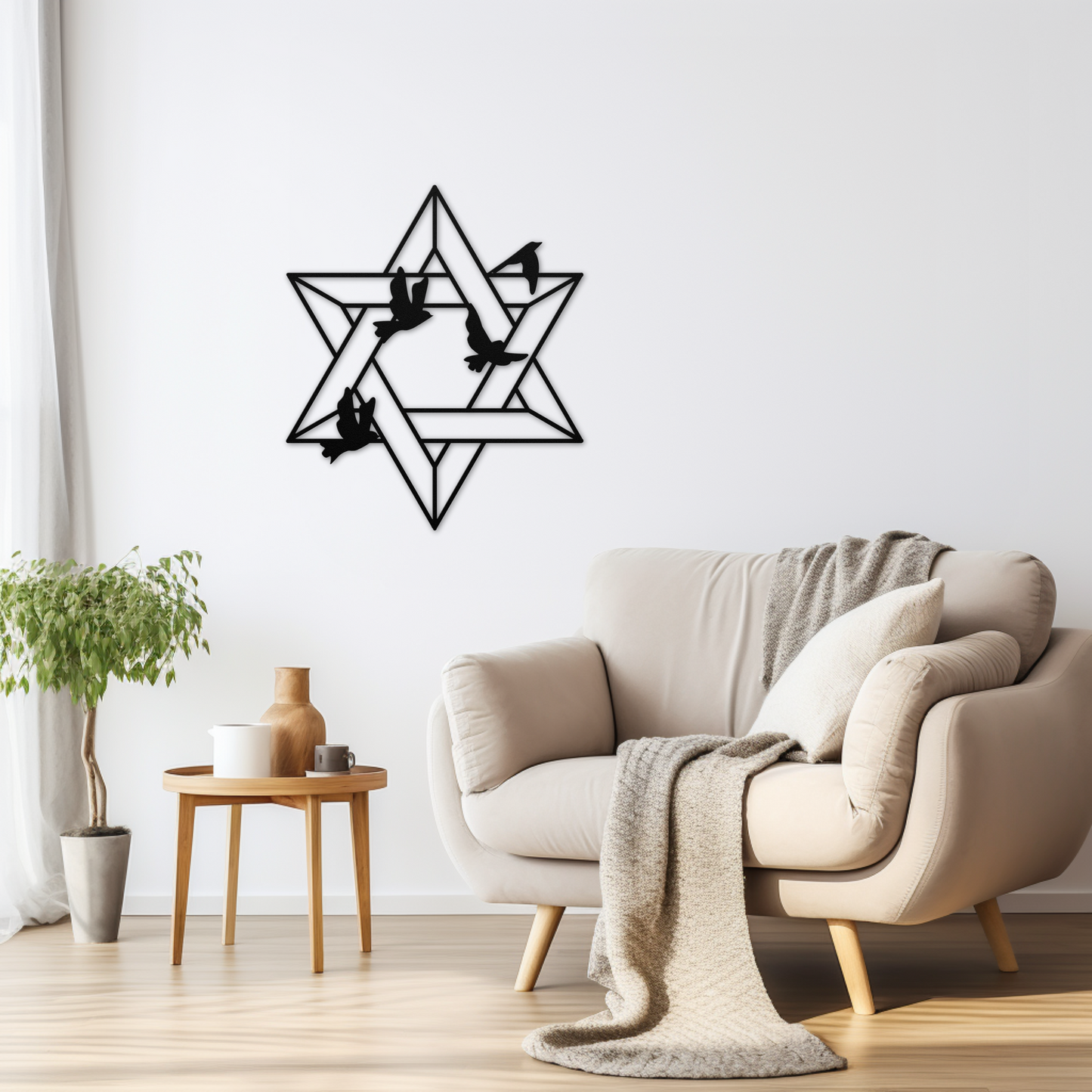 Decorative Star of David metal sign with doves