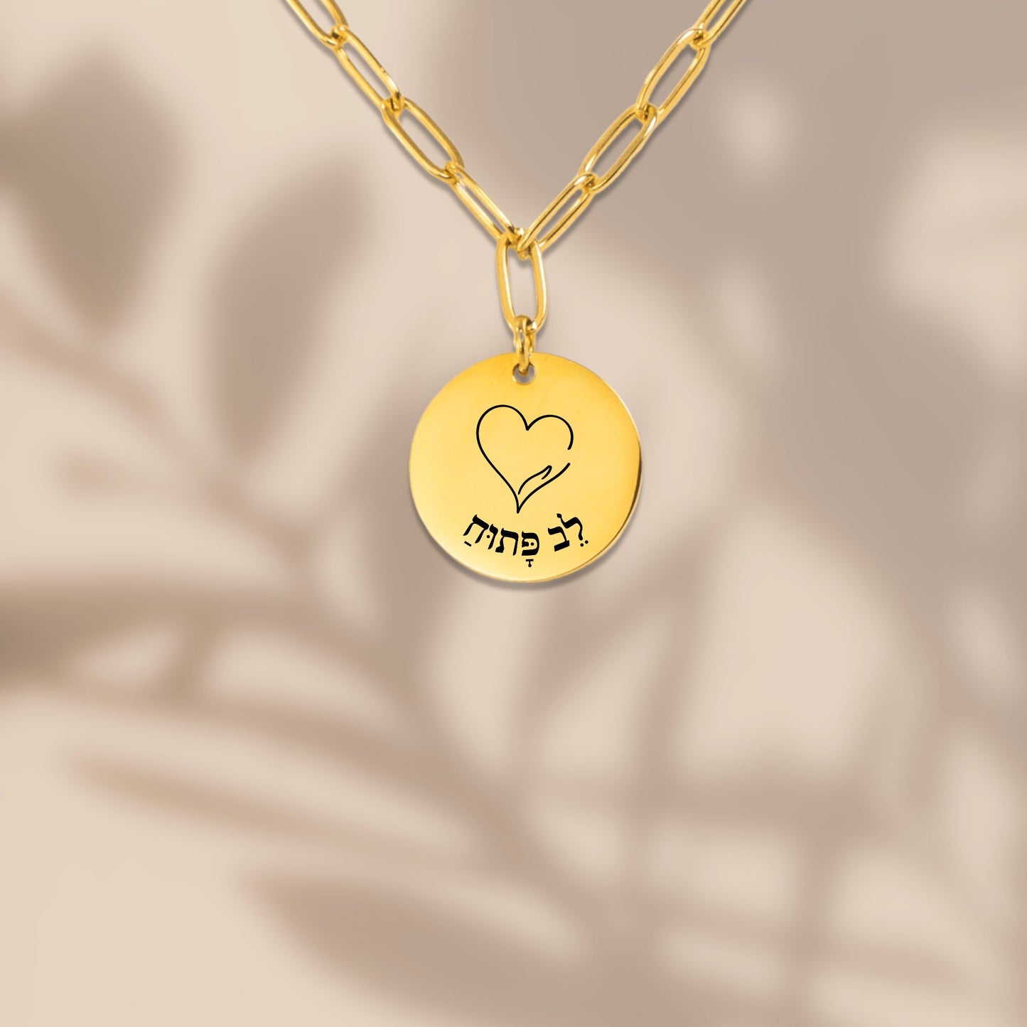 Open Heart –“Lev Patuach” Paperclip Coin Necklace