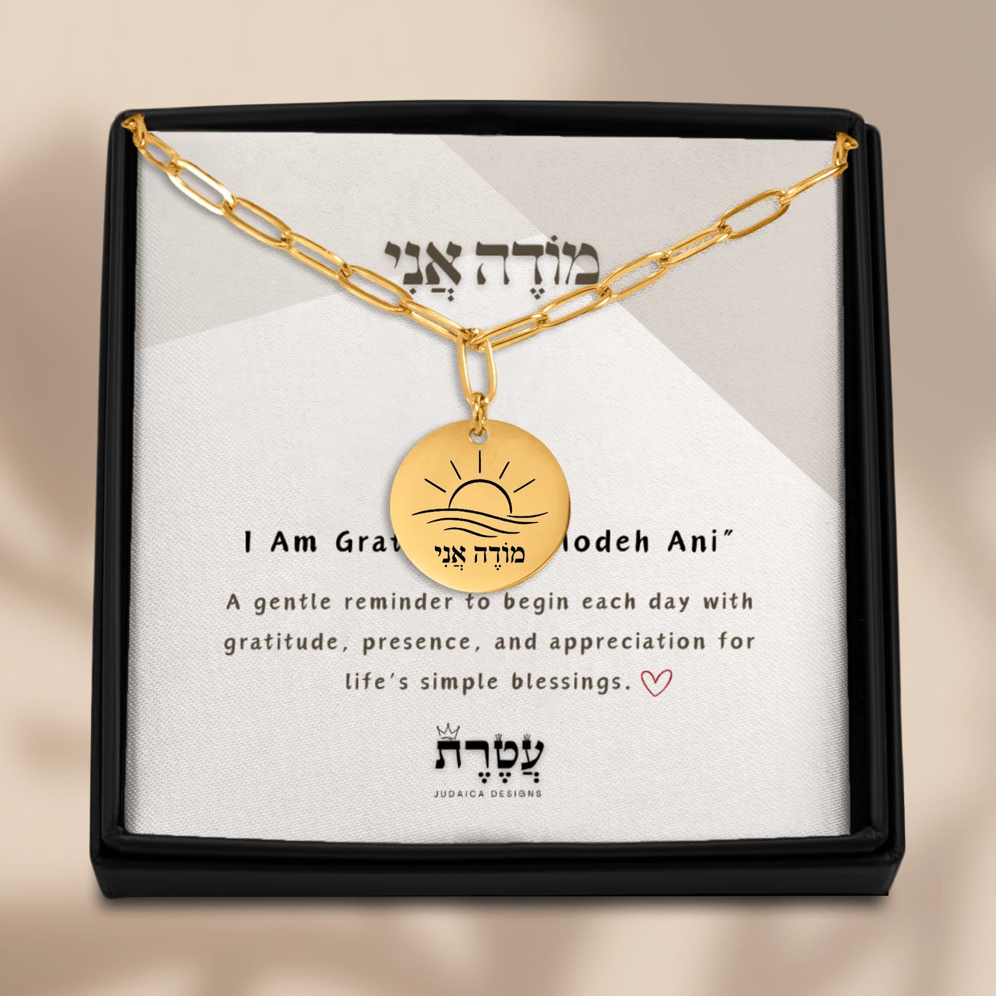 I Am Grateful -“Modeh Ani” Paperclip Coin Necklace